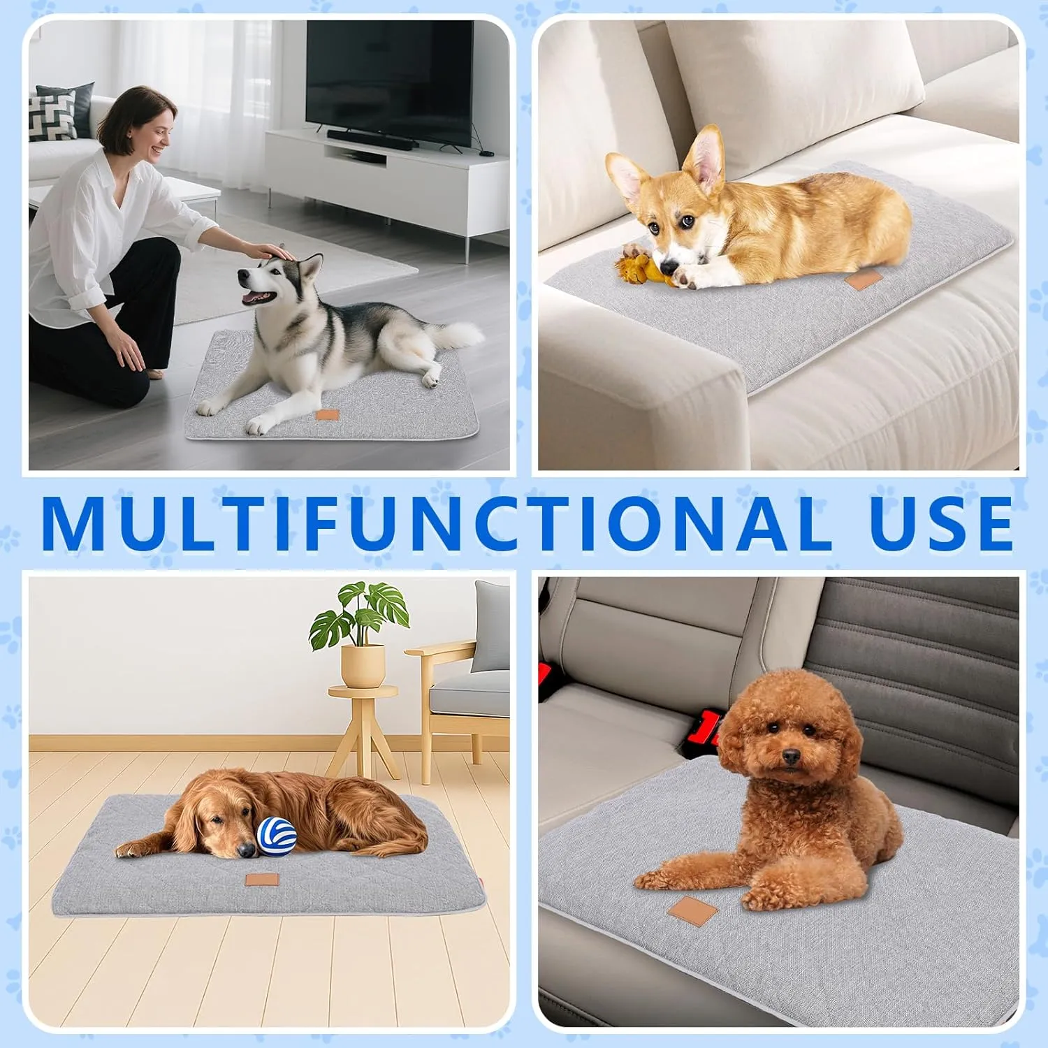 Dog Mat, Anti-Slip Dog Kennel Pad, Washable Dogs Crate Pad for Sleeping, Removable Breathable Large Dogs Crate Pads, Pets Orthopedic Crate Bed for Indoor Outdoor Use (Grey, XX-Large)