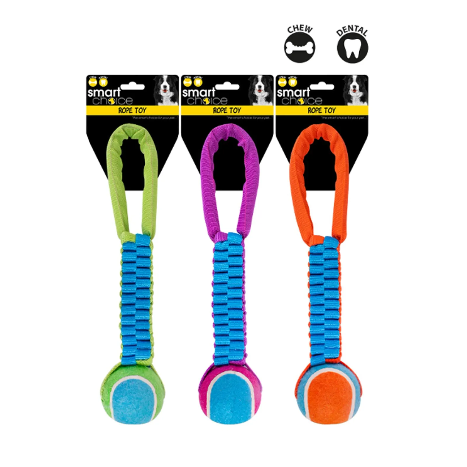 Dog Nylon Rope Tug Tennis Ball Toy Assorted