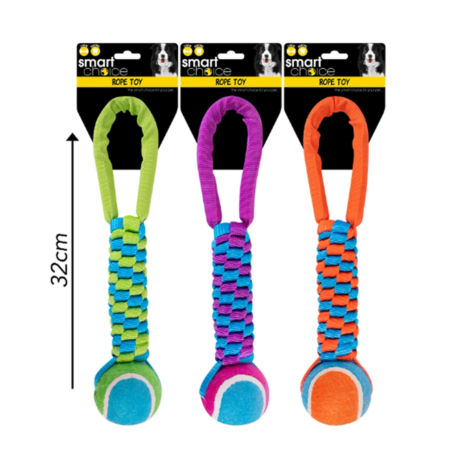 Dog Nylon Rope Tug Tennis Ball Toy Assorted