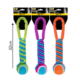 Dog Nylon Rope Tug Tennis Ball Toy Assorted