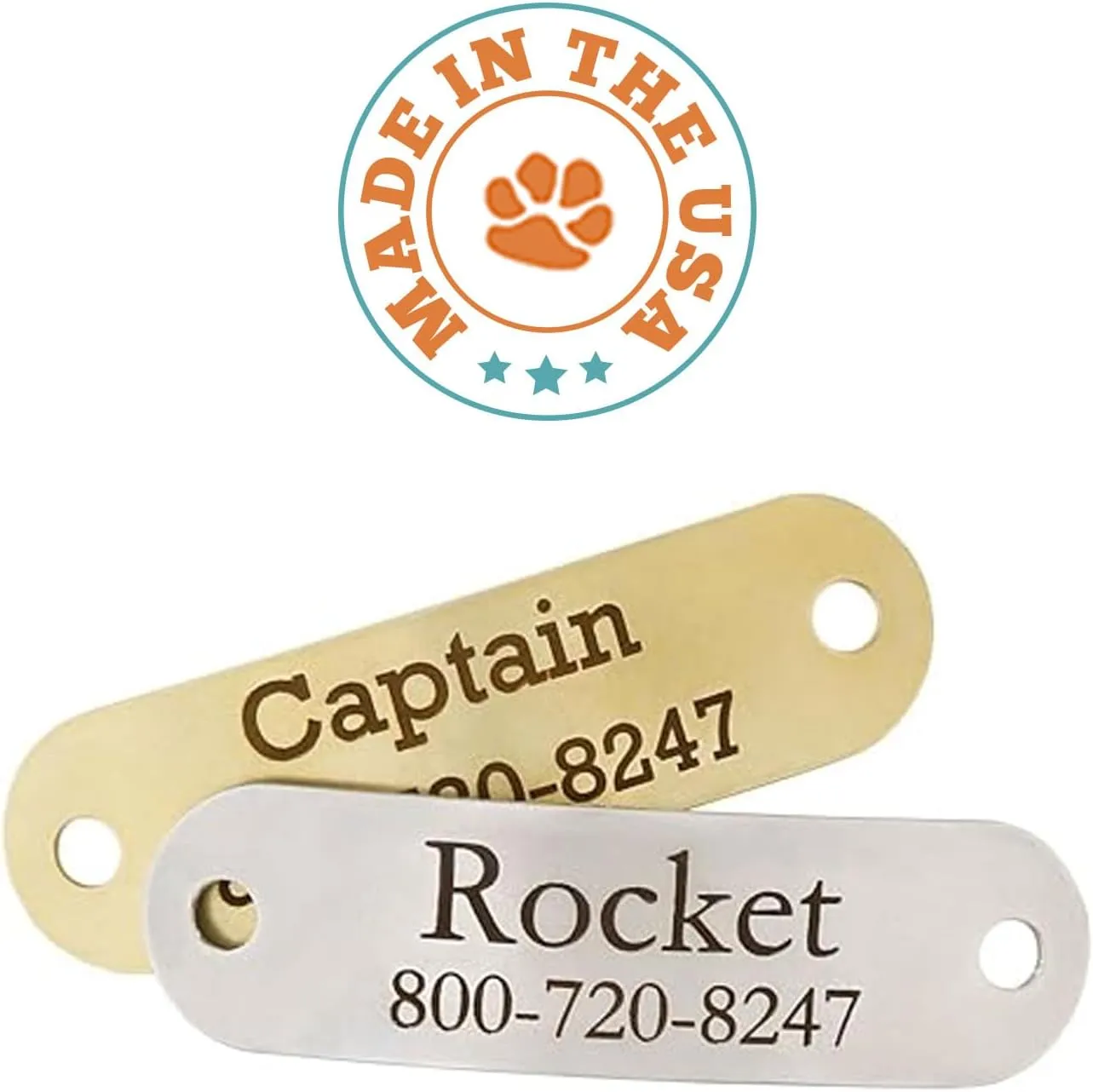 DogIDs Custom Personalized Stainless Steel Rivet-On Dog Collar Nameplates Noiseless Suitable for Dogs ID Tag with Name and Number for 5/8 Inch Wide Engraved Collars