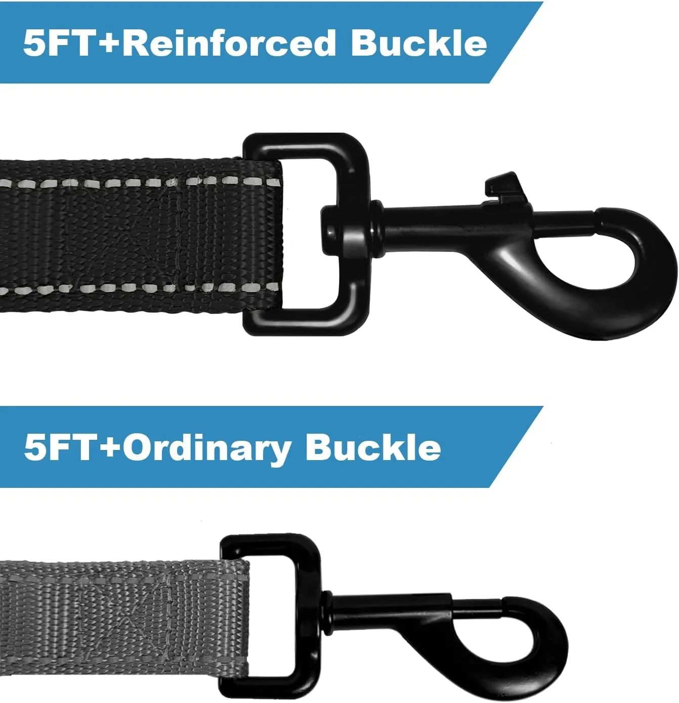 Double-Sided Reflective Dog Leash, 5 FT Padded Handle Nylon Dogs Leashes for Medium & Large Dogs Walking, Reinforced Reflective Buckle Dog Collar, Black, Large
