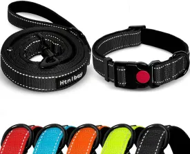 Double-Sided Reflective Dog Leash, 5 FT Padded Handle Nylon Dogs Leashes for Medium & Large Dogs Walking, Reinforced Reflective Buckle Dog Collar, Black, Large