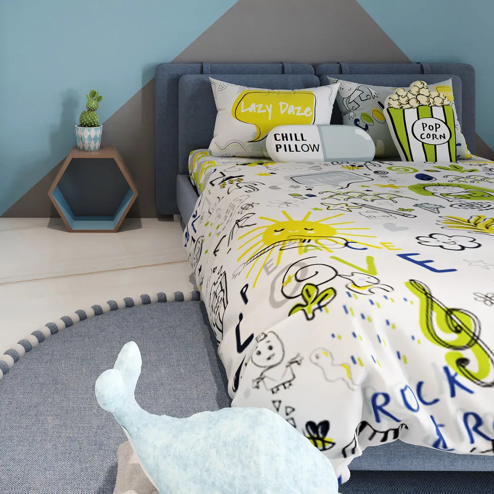 Fancy Fluff Kids 6 Pc  Full Bed Set  – Doodle Land - Single/ Double