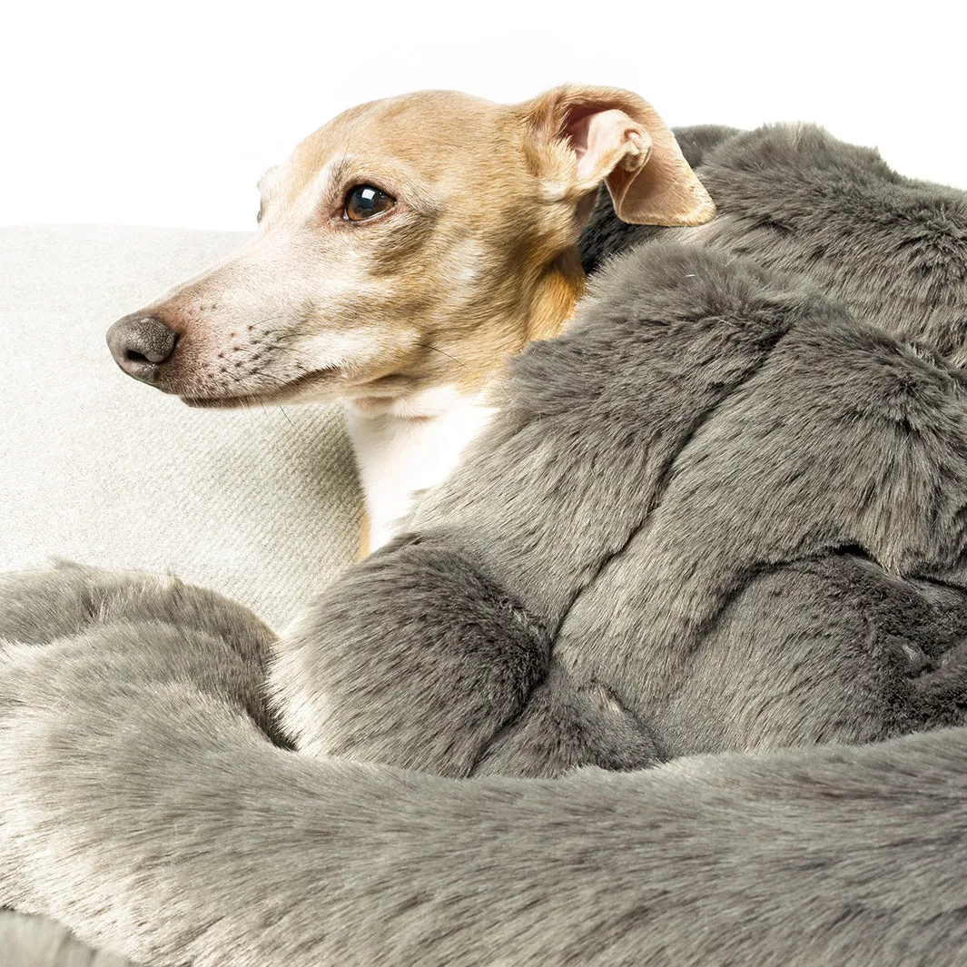Faux-Fur Dog Blanket in Minky Grey