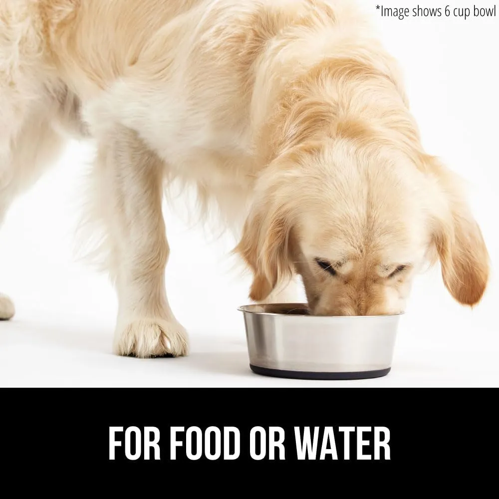 GORILLA GRIP Stainless Steel Metal Dog Bowl, Rubber Base, Heavy Duty Feeding Dish, Food Grade BPA Free, Less Sliding, Quiet Pet Bowl for Cats and Dogs, Holds 6 Cups (48 fl oz), Black