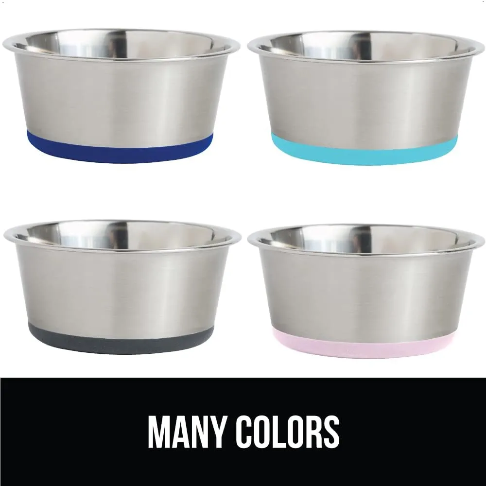GORILLA GRIP Stainless Steel Metal Dog Bowl, Rubber Base, Heavy Duty Feeding Dish, Food Grade BPA Free, Less Sliding, Quiet Pet Bowl for Cats and Dogs, Holds 6 Cups (48 fl oz), Black