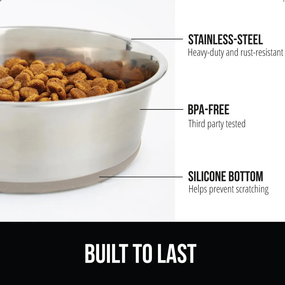 GORILLA GRIP Stainless Steel Metal Dog Bowl, Rubber Base, Heavy Duty Feeding Dish, Food Grade BPA Free, Less Sliding, Quiet Pet Bowl for Cats and Dogs, Holds 6 Cups (48 fl oz), Black