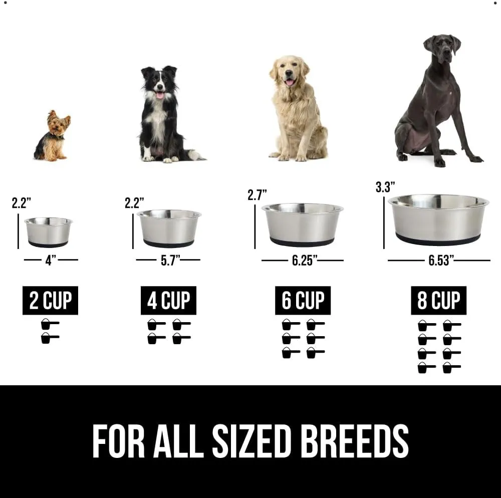 GORILLA GRIP Stainless Steel Metal Dog Bowl, Rubber Base, Heavy Duty Feeding Dish, Food Grade BPA Free, Less Sliding, Quiet Pet Bowl for Cats and Dogs, Holds 6 Cups (48 fl oz), Black