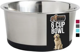 GORILLA GRIP Stainless Steel Metal Dog Bowl, Rubber Base, Heavy Duty Feeding Dish, Food Grade BPA Free, Less Sliding, Quiet Pet Bowl for Cats and Dogs, Holds 6 Cups (48 fl oz), Black