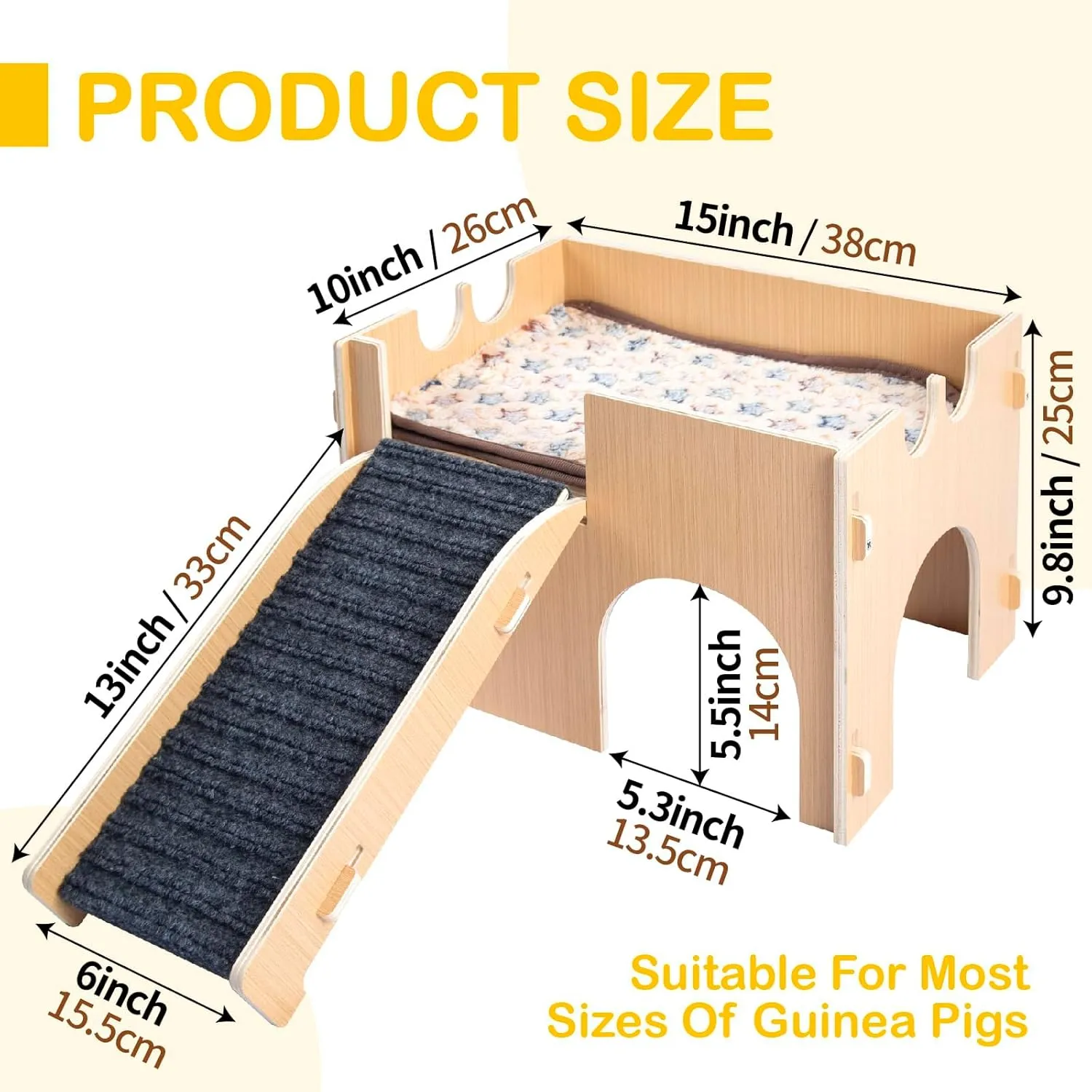 Guinea Pig Hideout,Wooden Guinea Pig Castle with Stairs,Small Animal Houses Habitats for Guinea Pigs Hamsters Bunny Chinchillas Hedgehogs 15L x 10W x 10H in