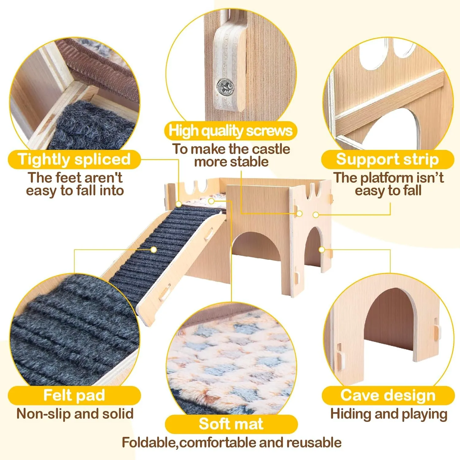 Guinea Pig Hideout,Wooden Guinea Pig Castle with Stairs,Small Animal Houses Habitats for Guinea Pigs Hamsters Bunny Chinchillas Hedgehogs 15L x 10W x 10H in