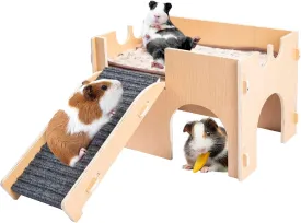 Guinea Pig Hideout,Wooden Guinea Pig Castle with Stairs,Small Animal Houses Habitats for Guinea Pigs Hamsters Bunny Chinchillas Hedgehogs 15L x 10W x 10H in