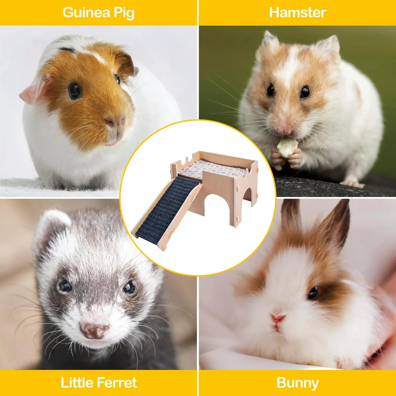 Guinea Pig Hideout,Wooden Guinea Pig Castle with Stairs,Small Animal Houses Habitats for Guinea Pigs Hamsters Bunny Chinchillas Hedgehogs 15L x 10W x 10H in