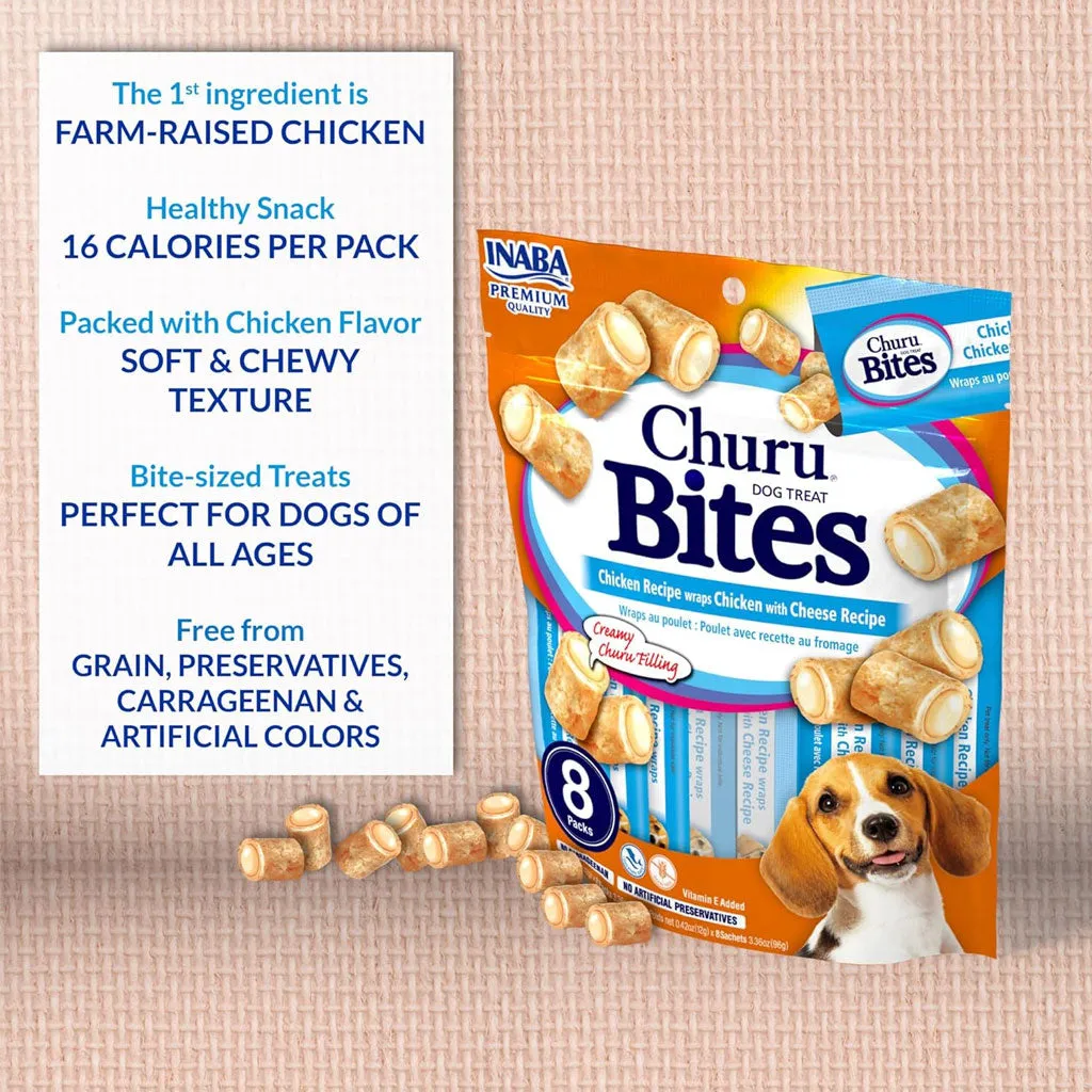 Inaba Churu Bites Chicken Recipe wraps Chicken with Cheese Dog Treats, 0.42-oz x pack of 8 Tubes