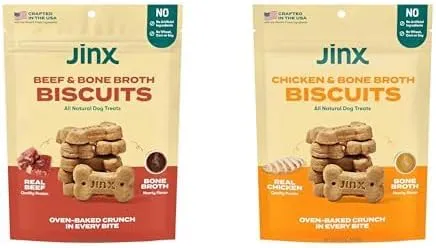 Jinx Oven-Baked Dog Treats Bundle - Beef & Chicken Bone Broth Biscuits with Superfoods, 16oz Each (2-Pack)