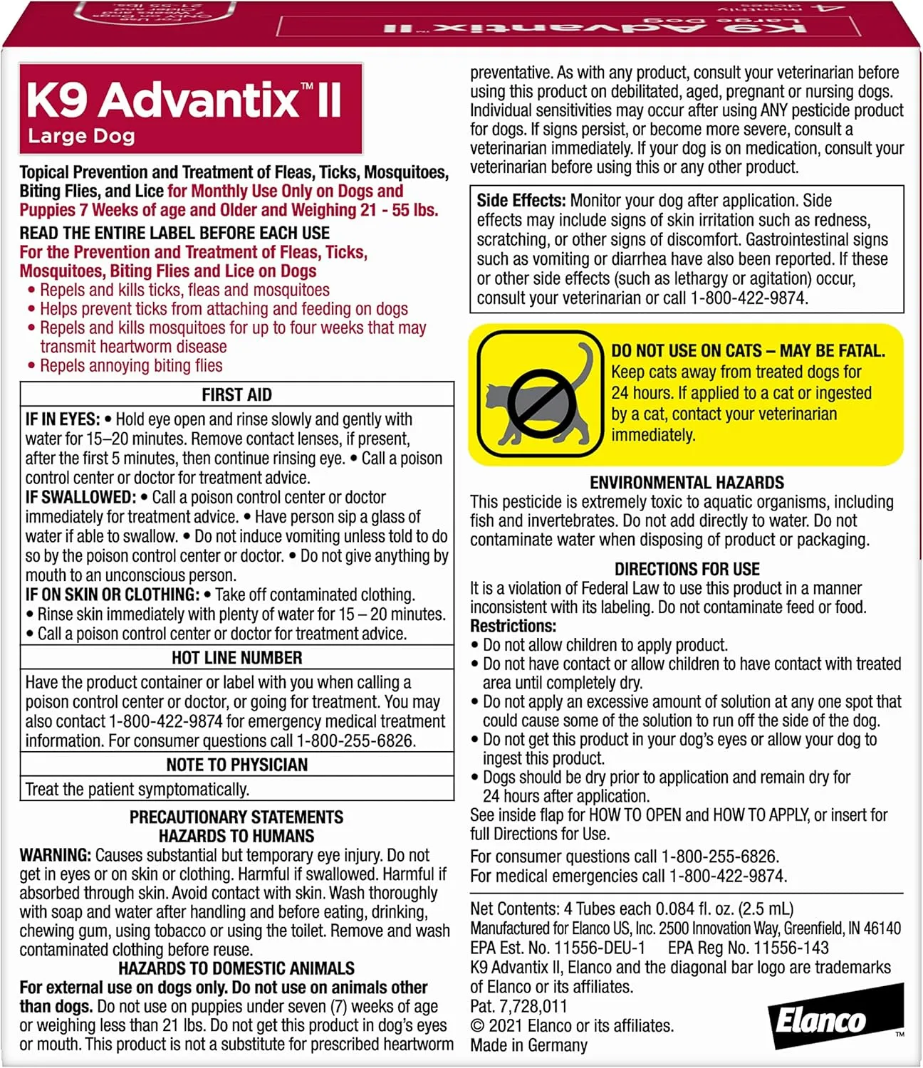 K9 Advantix II Large Dog Vet-Recommended Flea, Tick & Mosquito Treatment & Prevention | Dogs 21-55 lbs. | 4-Mo Supply (Pack of 2)