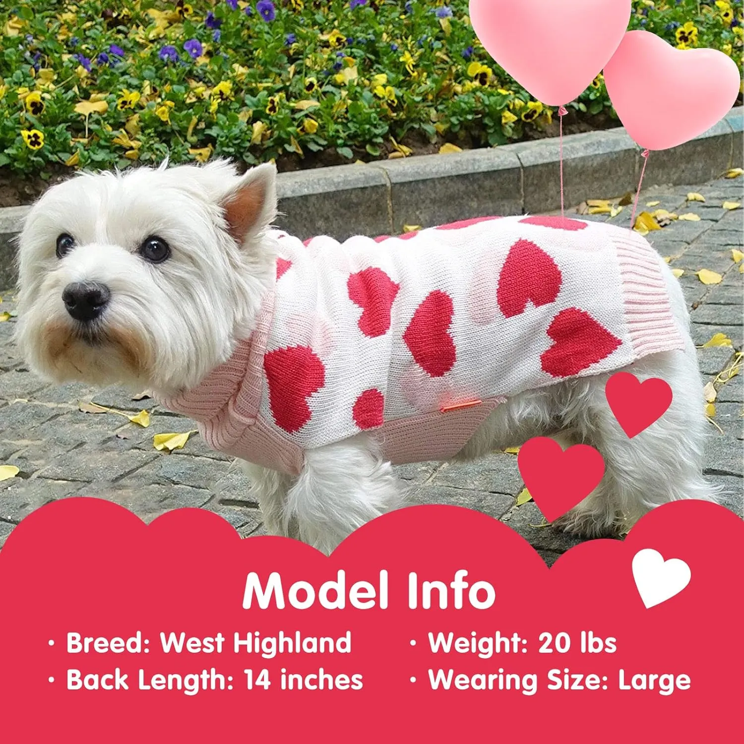 KYEESE Dogs Sweaters Small Dog Sweaters Red Heartwith Leash Hole Pet Sweater Pet Clothes,M
