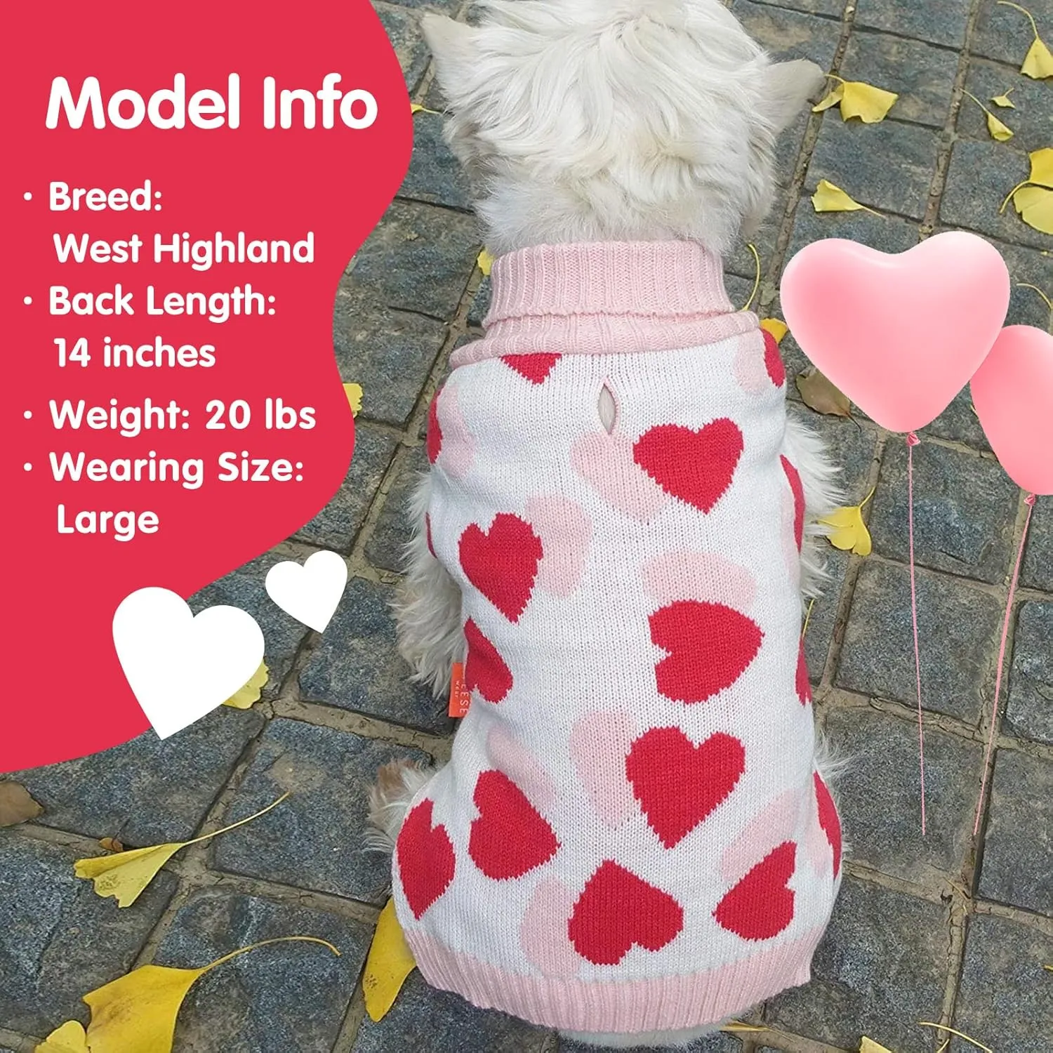 KYEESE Dogs Sweaters Small Dog Sweaters Red Heartwith Leash Hole Pet Sweater Pet Clothes,M