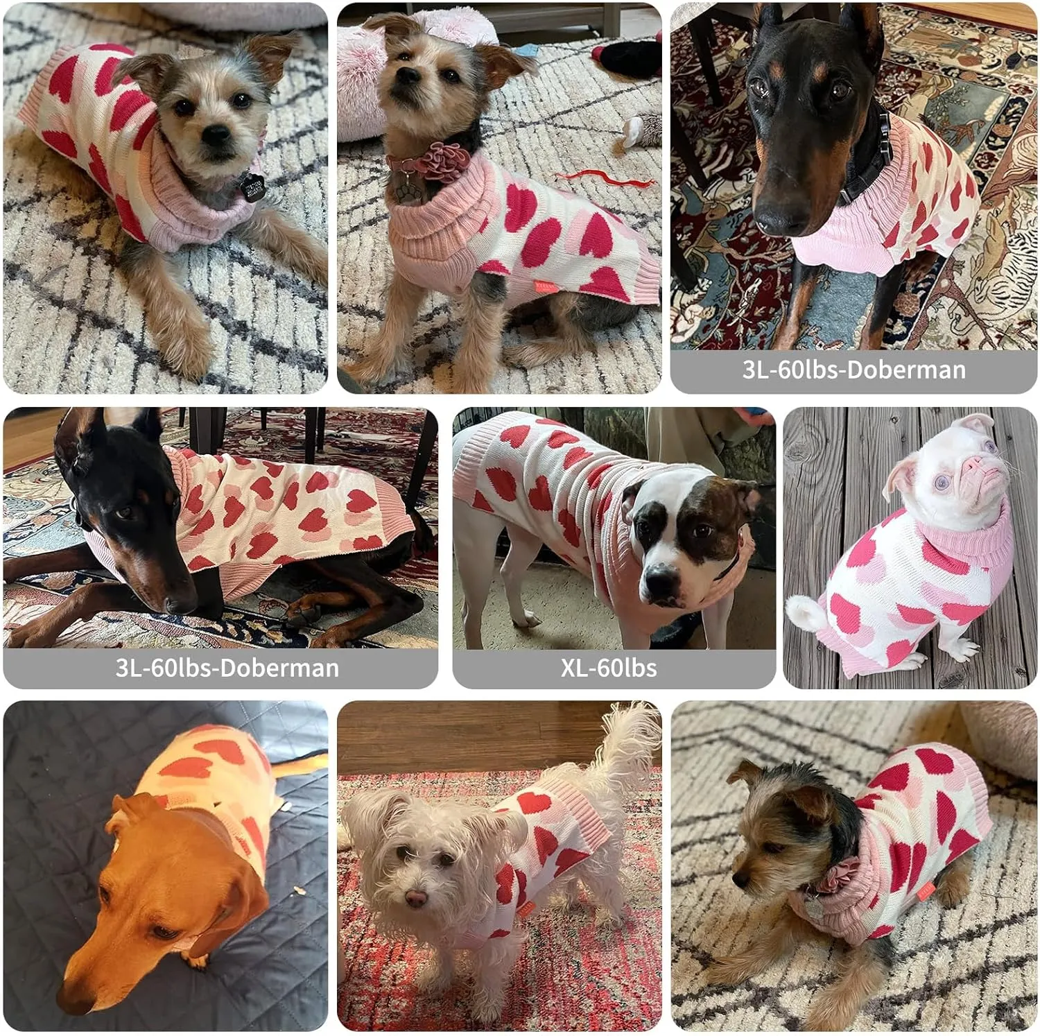 KYEESE Dogs Sweaters Small Dog Sweaters Red Heartwith Leash Hole Pet Sweater Pet Clothes,M