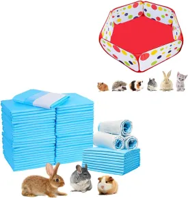 M Portable Small Animals Playpen, Outdoor/Indoor Pop Open Pet Exercise Fence & 100pcs Rabbit Pee Pads, Pet Toilet/Potty Training Pads, Super Absorbent Guinea Pig Disposable Diaper