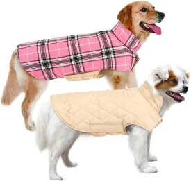 MIGOHI Winter Dog Jackets, Reversible & Windproof, Waterproof, British Plaid Coat for Small to Large Dogs, Pink
