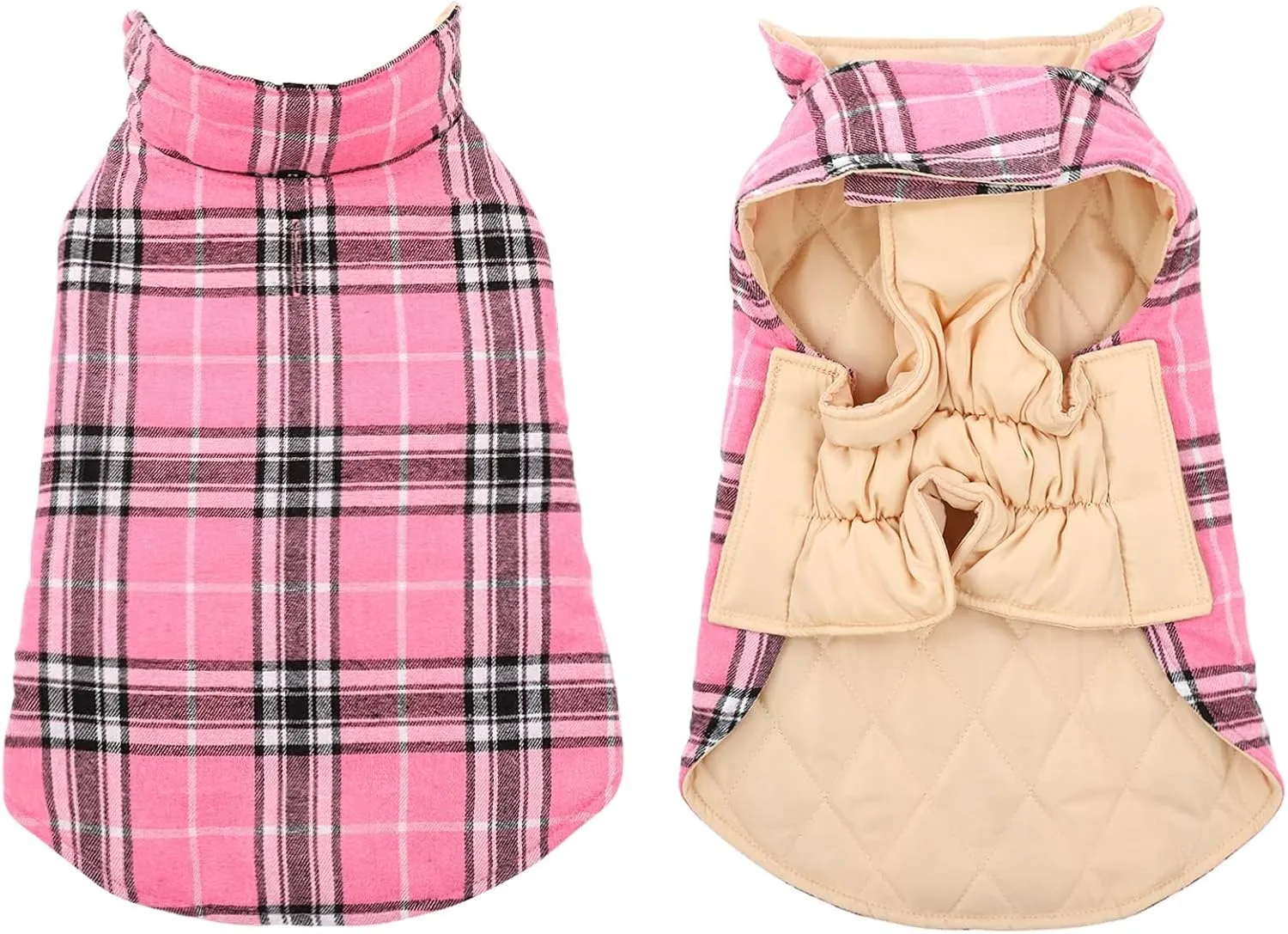 MIGOHI Winter Dog Jackets, Reversible & Windproof, Waterproof, British Plaid Coat for Small to Large Dogs, Pink