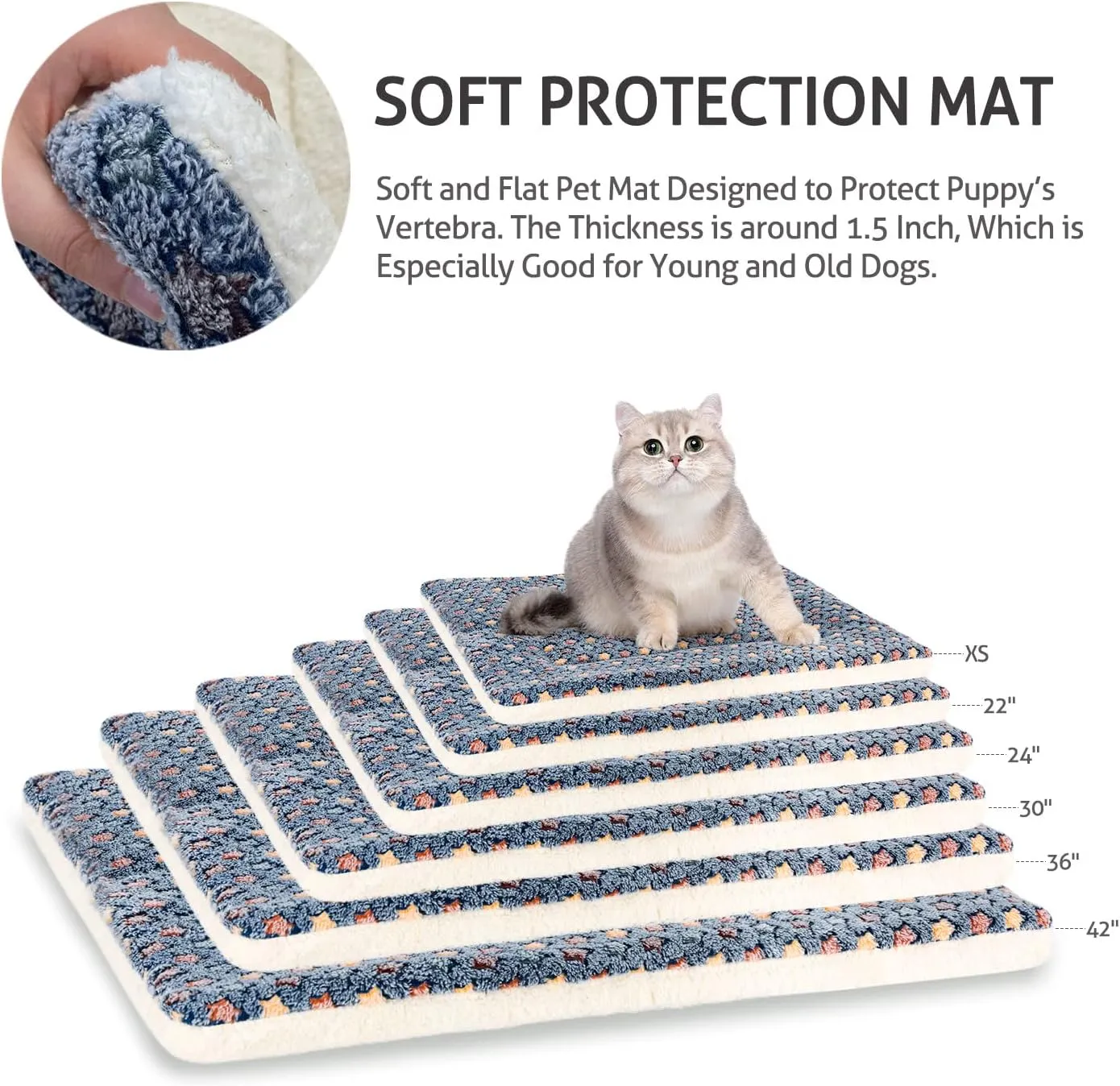Mora Pets Dog Bed Crate Pad Ultra Soft Pet Bed with Cute Star Print Washable Crate Mat for Large Medium Small Dogs Reversible Fleece Dog Crate Kennel Mat Cat Bed Liner 21 x 12 inch Dark Blue