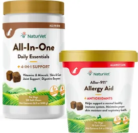 NaturVet Aller-911 Advanced Allergy Aid for Dogs, Cats  Helps Support Dog Immune System 70 Soft Chews & All-in-One Dog Supplement - for Joint Support, Digestion, Skin, Coat Care  120 Soft Chews