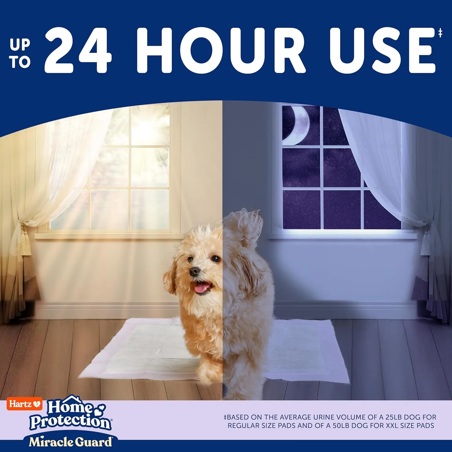 New! Hartz Home Protection Miracle Guard Lavender Scented USA Made Dog Pads, Regular Size 25 Count, 24 Hour Use, Won't Leak and Odor Eliminating