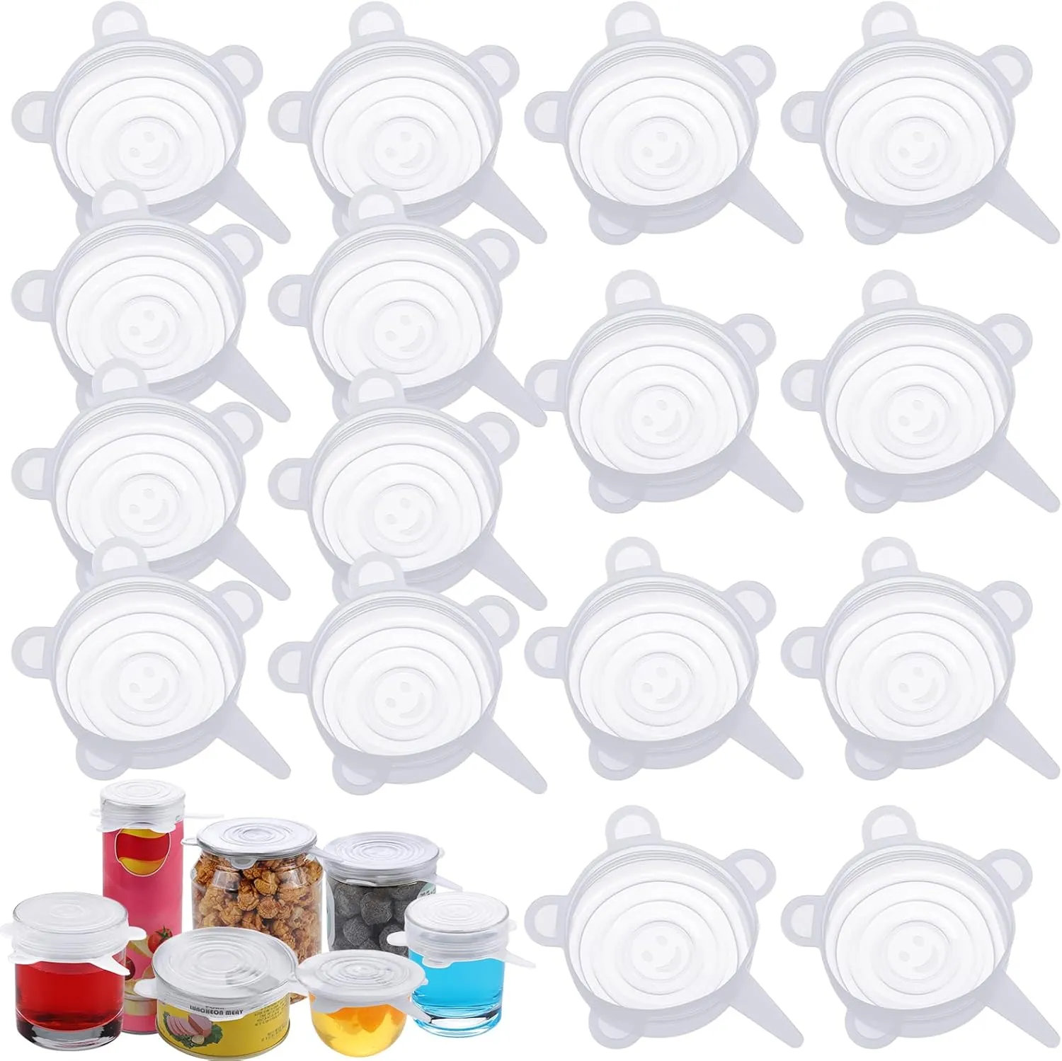 Patelai Silicone Stretch Lids 16 Pieces 2.6-3.3 Inch Microwave Cover for Food Round Reusable Silicone Lids for Bowls, Food Covers(White)
