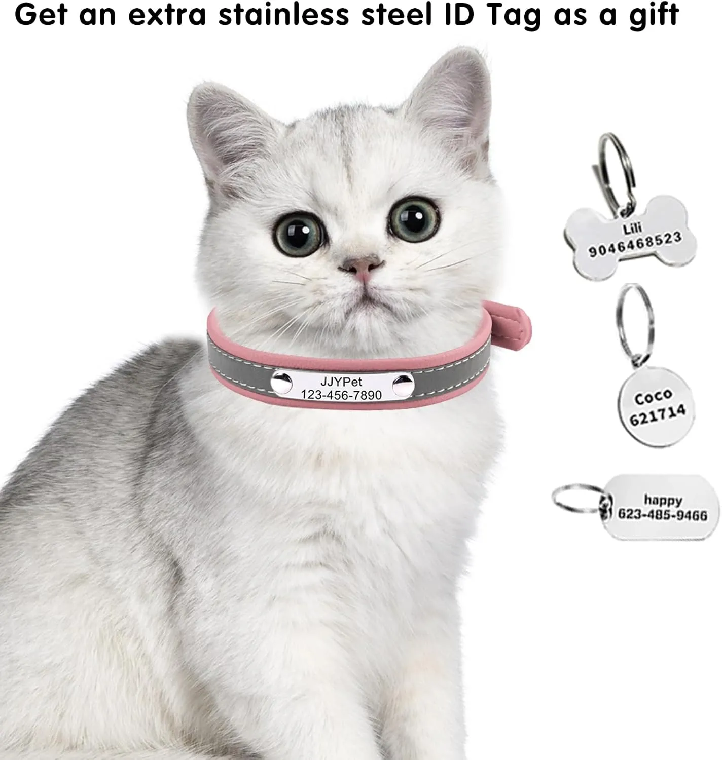 Personalized Reflective Cat Collars with Name Tag and Plated,Engraved Custom Cat Collar with Name and Phone,Kitten Collar with Safety Buckle Adjustable for Cats and Kitten(Black)