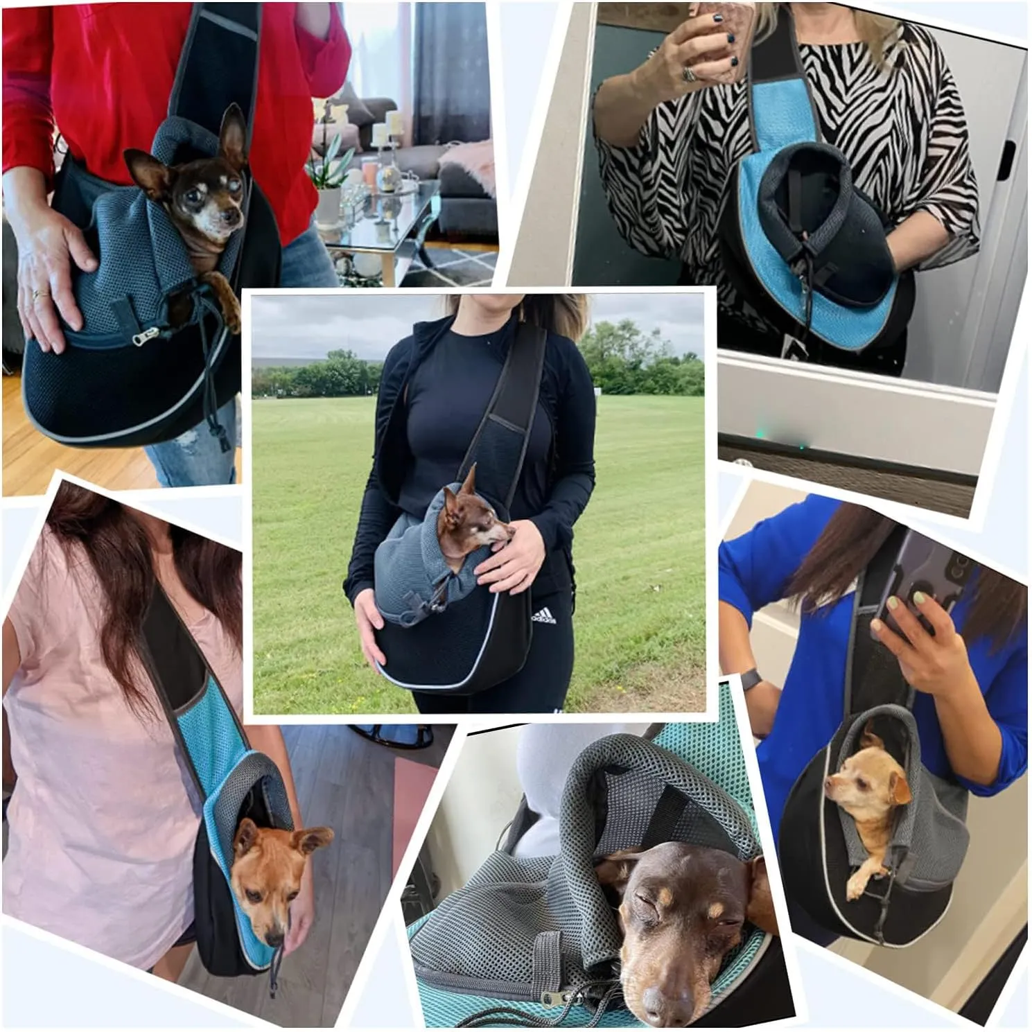Pet Dog Sling Carrier Puppy Pet Slings Bag for Small Dogs Cats Satchel Carriers Breathable Mesh Hand Free with Adjustable Strap Doggie Crossbody for Outdoor Travel (Pink, Large 5-12 lbs)