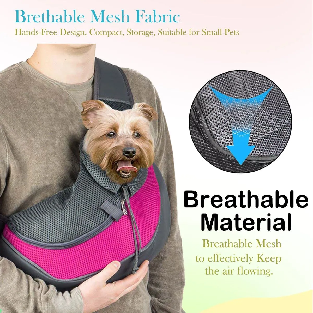 Pet Dog Sling Carrier Puppy Pet Slings Bag for Small Dogs Cats Satchel Carriers Breathable Mesh Hand Free with Adjustable Strap Doggie Crossbody for Outdoor Travel (Pink, Large 5-12 lbs)