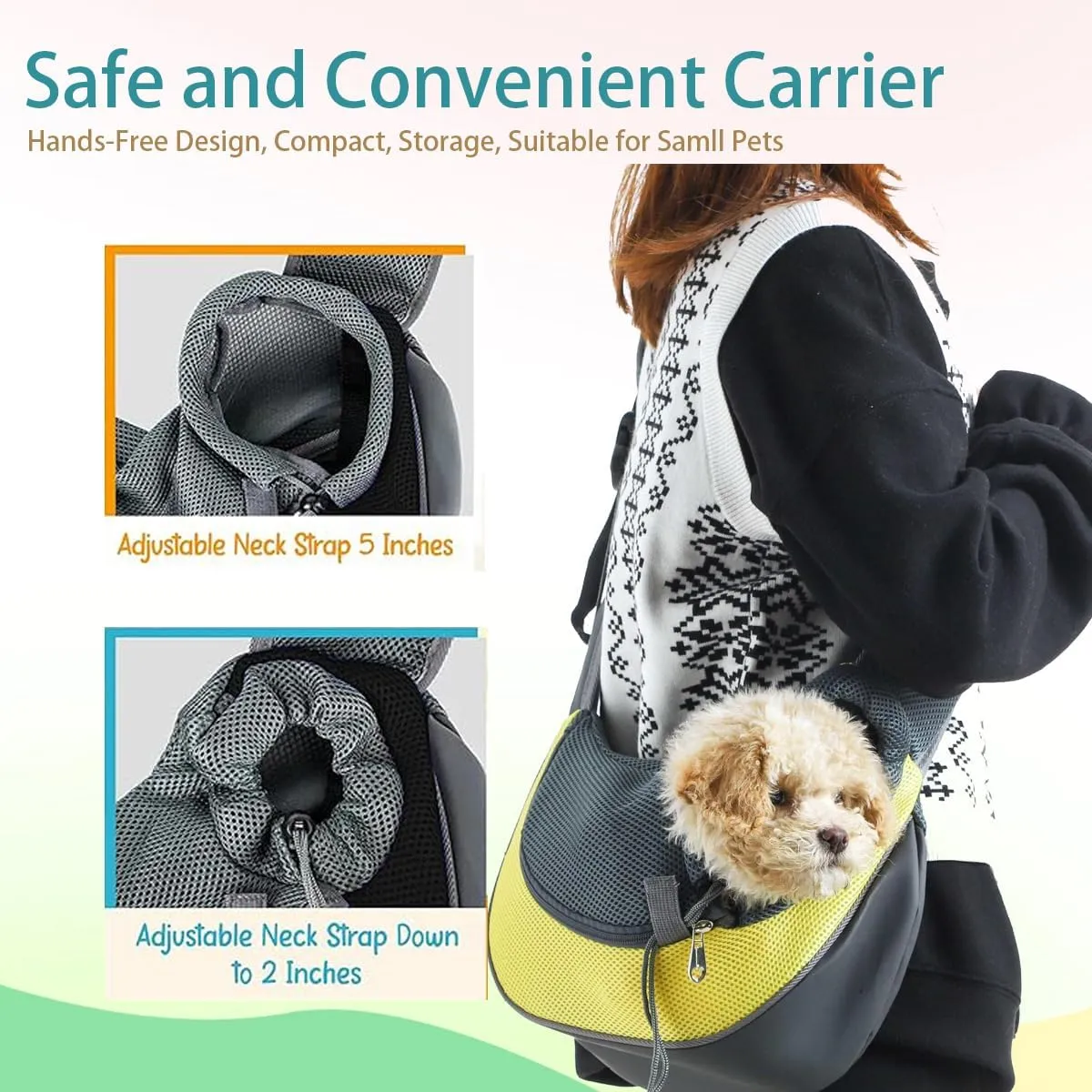 Pet Dog Sling Carrier Puppy Pet Slings Bag for Small Dogs Cats Satchel Carriers Breathable Mesh Hand Free with Adjustable Strap Doggie Crossbody for Outdoor Travel (Pink, Large 5-12 lbs)