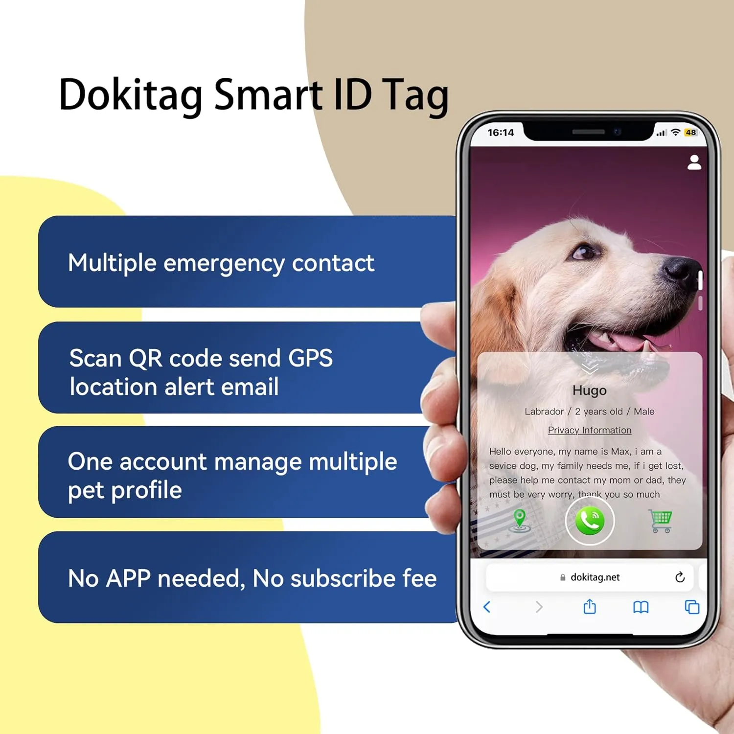 Pet ID Tag, Online Profile - Scan QR, Receive Instant Pet Location Alert Email, Lightweight Zinc Alloy Dog Tag (Small)