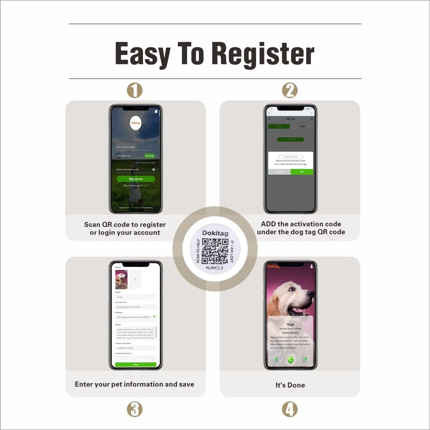 Pet ID Tag, Online Profile - Scan QR, Receive Instant Pet Location Alert Email, Lightweight Zinc Alloy Dog Tag (Small)