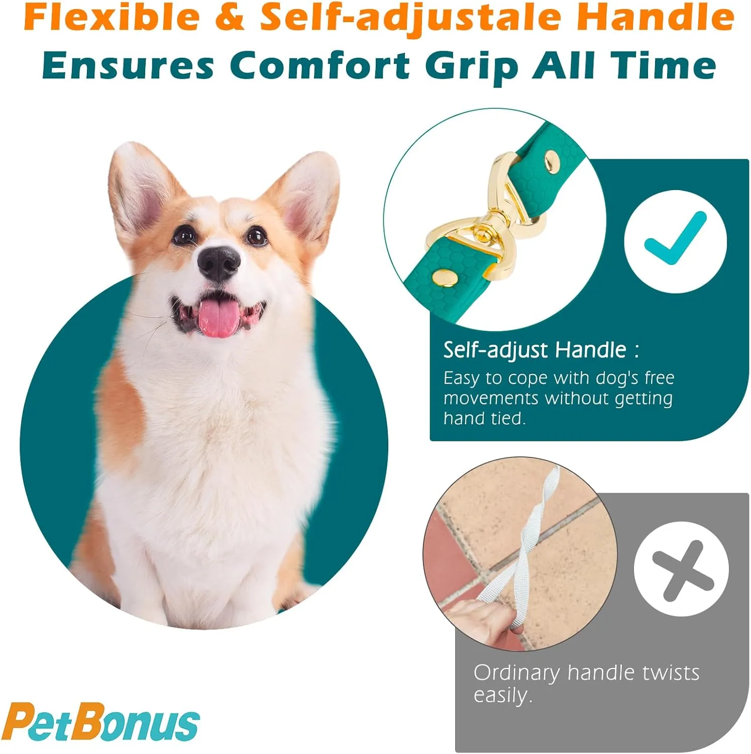 PetBonus No Tangle Waterproof Dog Leash, 5 FT Odor Proof Walking Training Lead, Non-Slip and Easy to Clean Puppy leashes for Small Medium Breeds Dogs (Turquoise, S