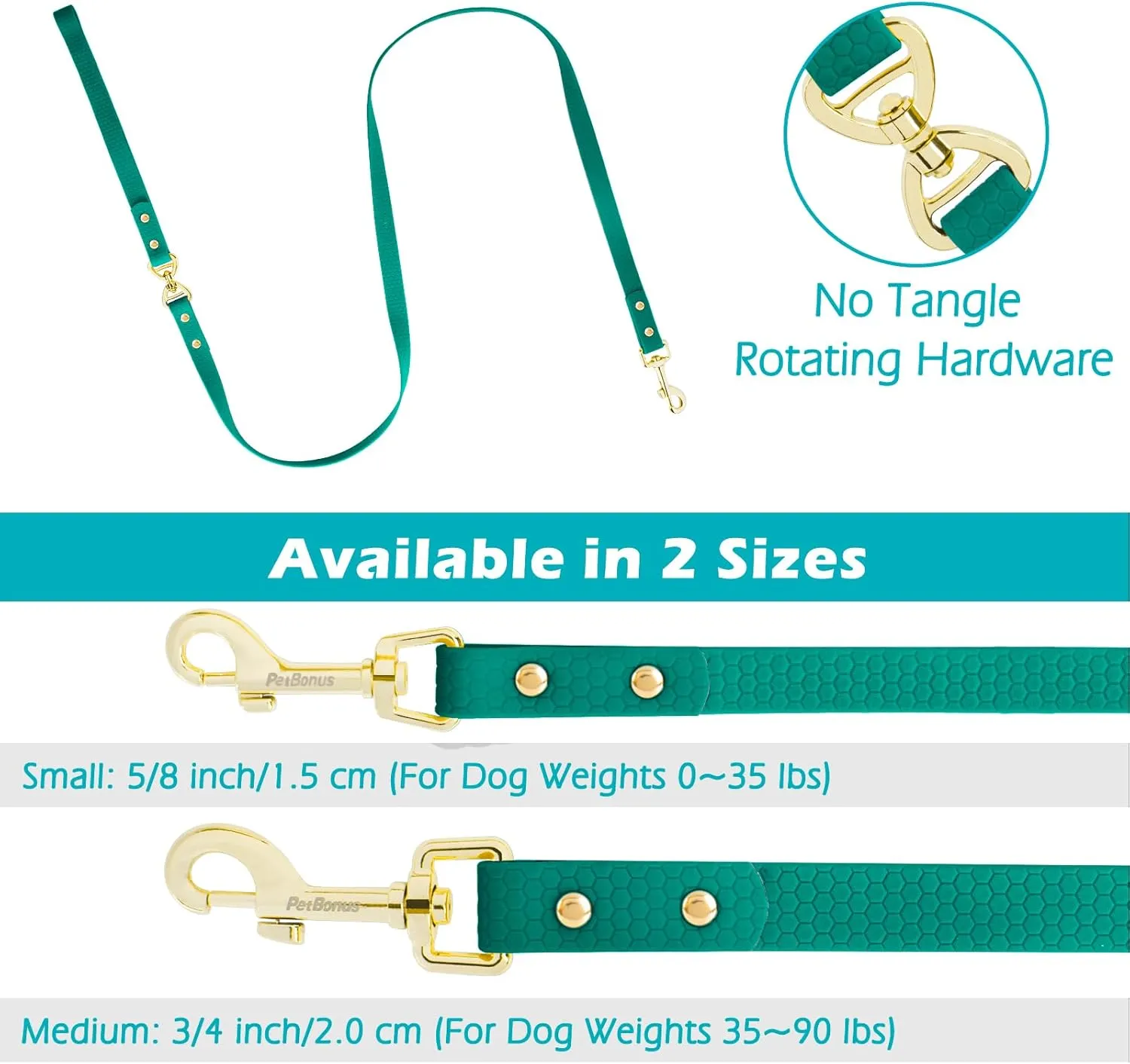 PetBonus No Tangle Waterproof Dog Leash, 5 FT Odor Proof Walking Training Lead, Non-Slip and Easy to Clean Puppy leashes for Small Medium Breeds Dogs (Turquoise, S