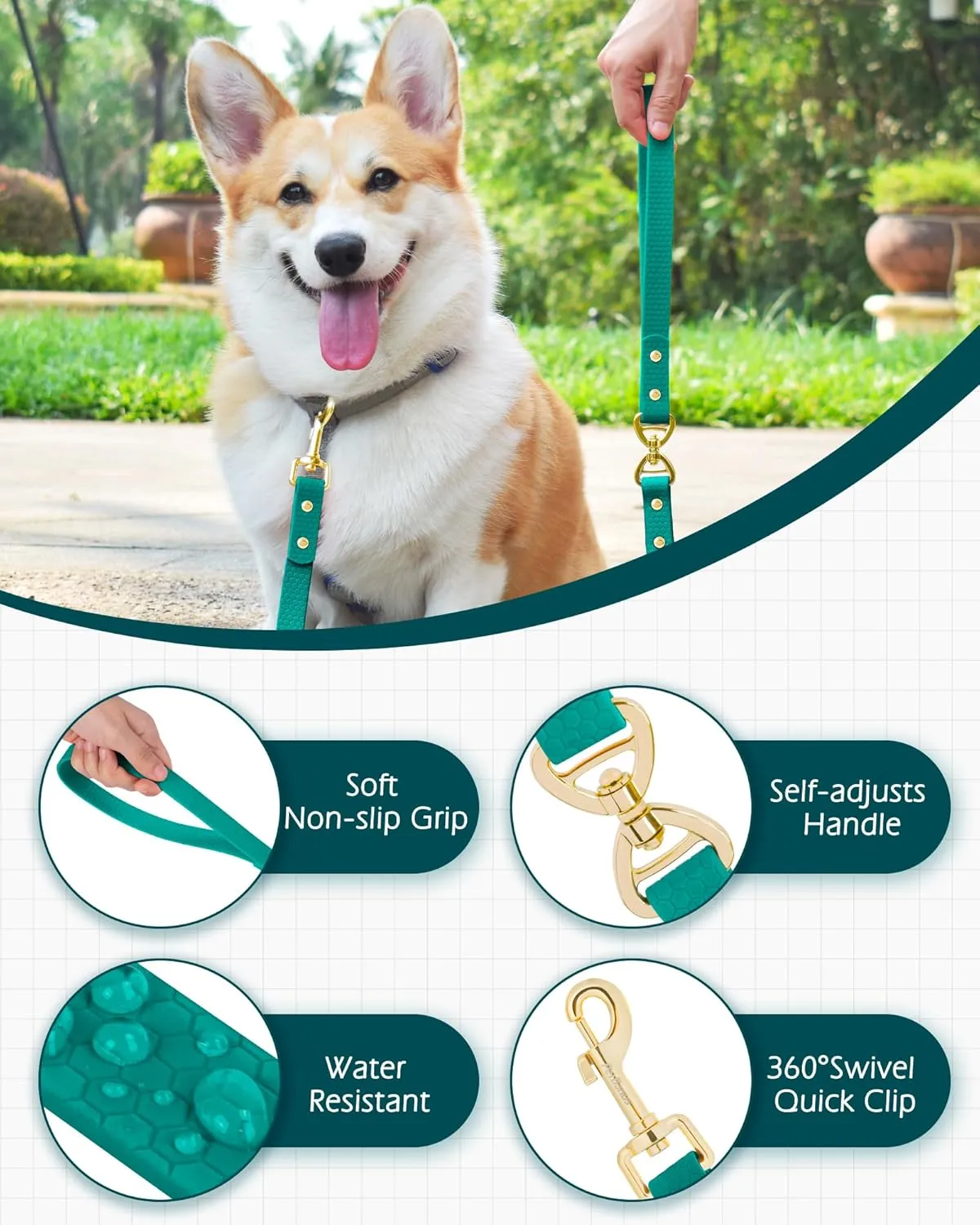 PetBonus No Tangle Waterproof Dog Leash, 5 FT Odor Proof Walking Training Lead, Non-Slip and Easy to Clean Puppy leashes for Small Medium Breeds Dogs (Turquoise, S