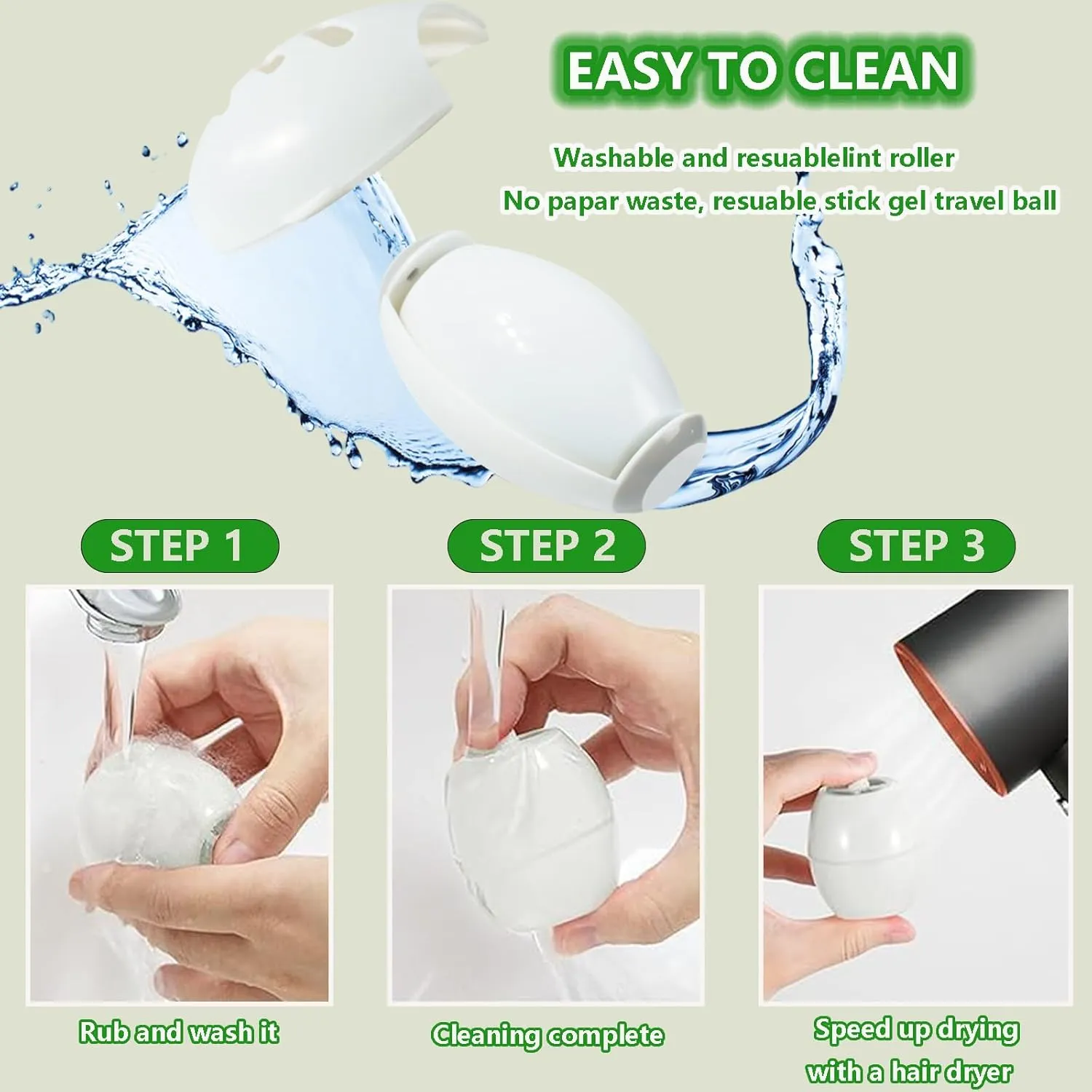 Portable pet Hair Roller, Reusable Lint Rollers for Pet Hair,Washable Reusable Hair Remover for Cleaning Various dust and Debris(White)