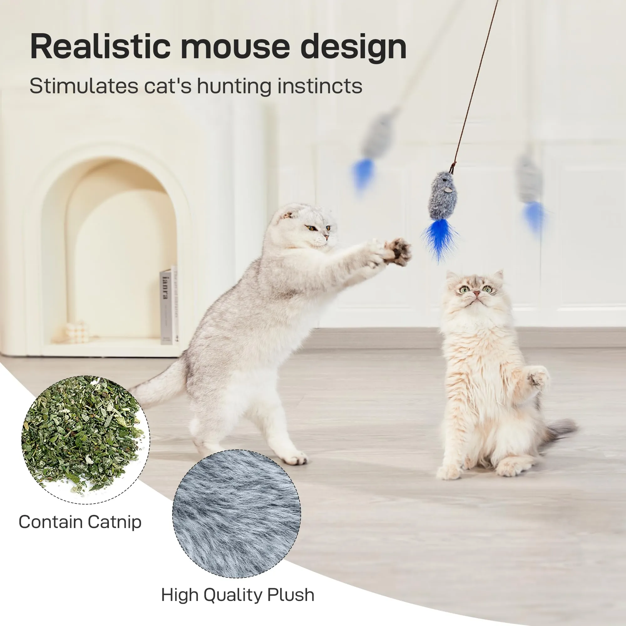 Potaroma Hanging Cat Mice Toys 3 Pcs with Squeaky Sound