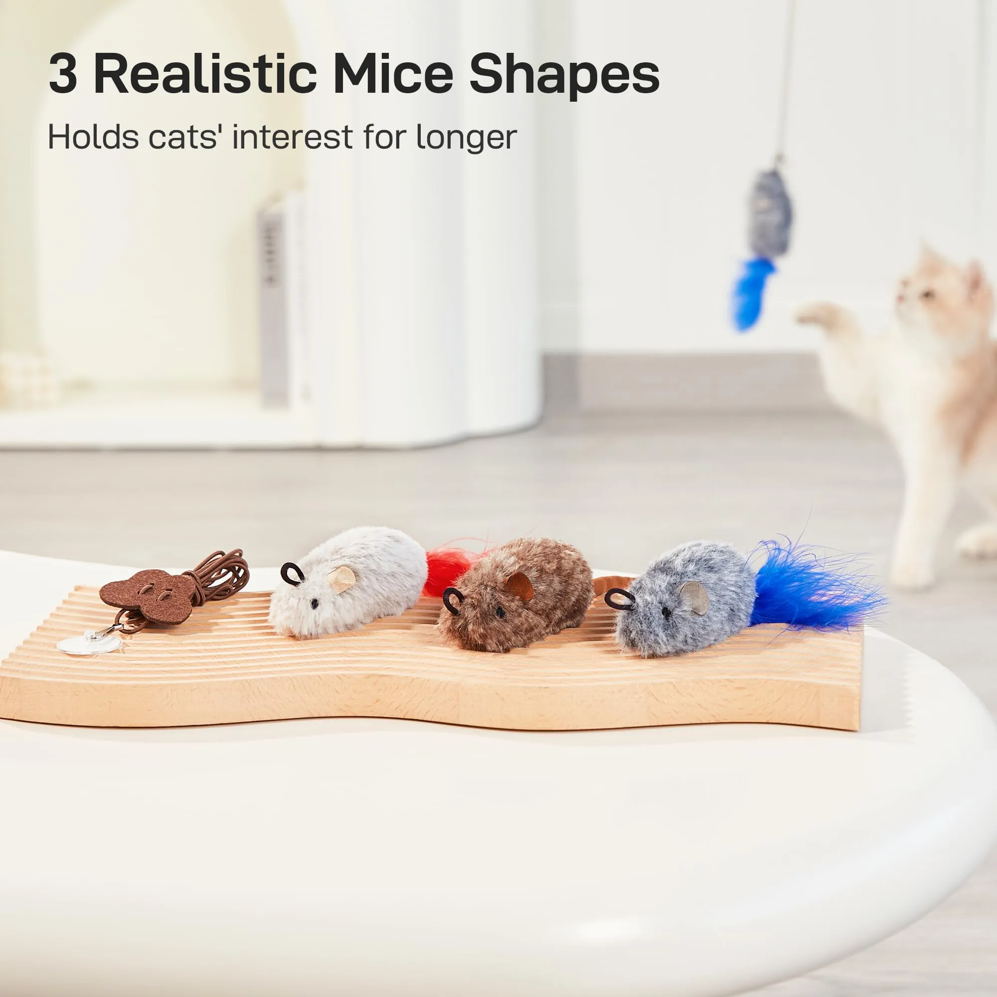 Potaroma Hanging Cat Mice Toys 3 Pcs with Squeaky Sound