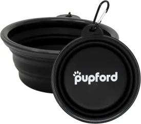 Pupford Collapsible Dog Bowl with Carabiner Clip, Portable, BPA-Free Travel Water and Food Bowl (1.5 Cup Capacity, Black)
