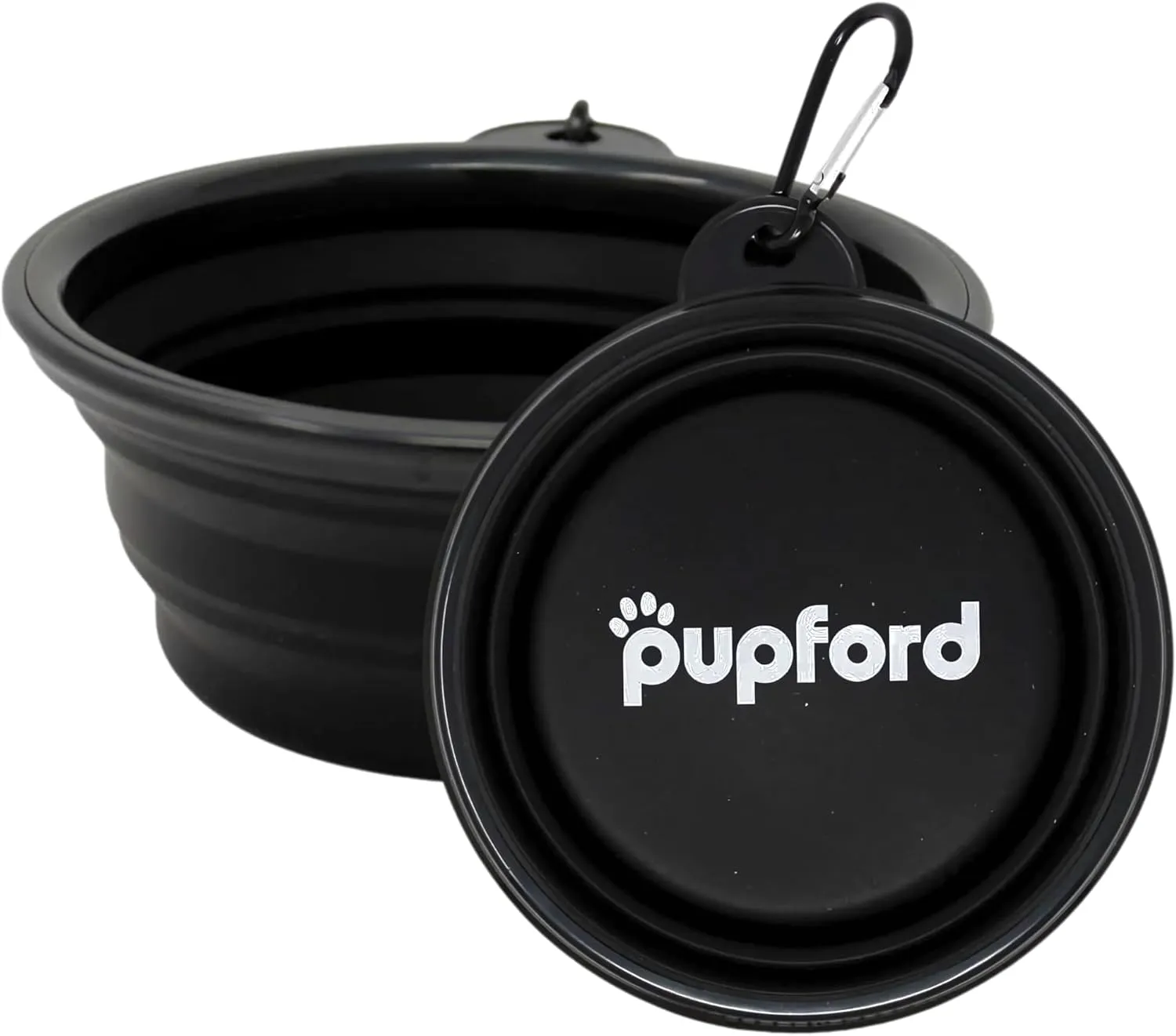 Pupford Collapsible Dog Bowl with Carabiner Clip, Portable, BPA-Free Travel Water and Food Bowl (1.5 Cup Capacity, Black)