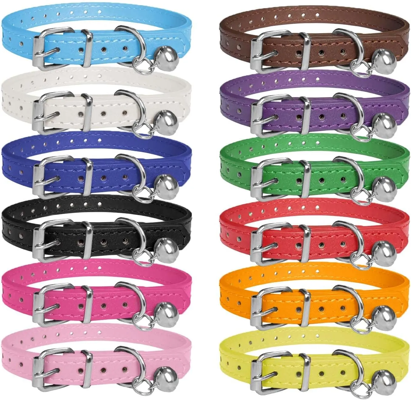 Puppy ID Collars Newborn Pet Collars - 12 Colors Identification Leather PU Dog Whelping Collars - Adjustable Leather Litter Collars Kitten Cat Collar with Bells Collars for Small Cat Kitten Puppy
