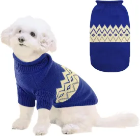Queenmore Warm Dog Sweater, Soft Pet Knitwear, Knitted Pullover, Winter Pet Clothes for Small Medium Dogs Cats Blue