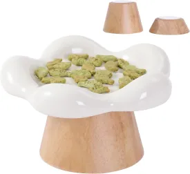 Raised Ceramic Cat Bowls, Flower Shaped Elevated Cat Food Dish Stress Free Back Prevention Cat Feeding Bowls with Two Sets of Stand,Dishwasher and Microwave Safe (Cream)
