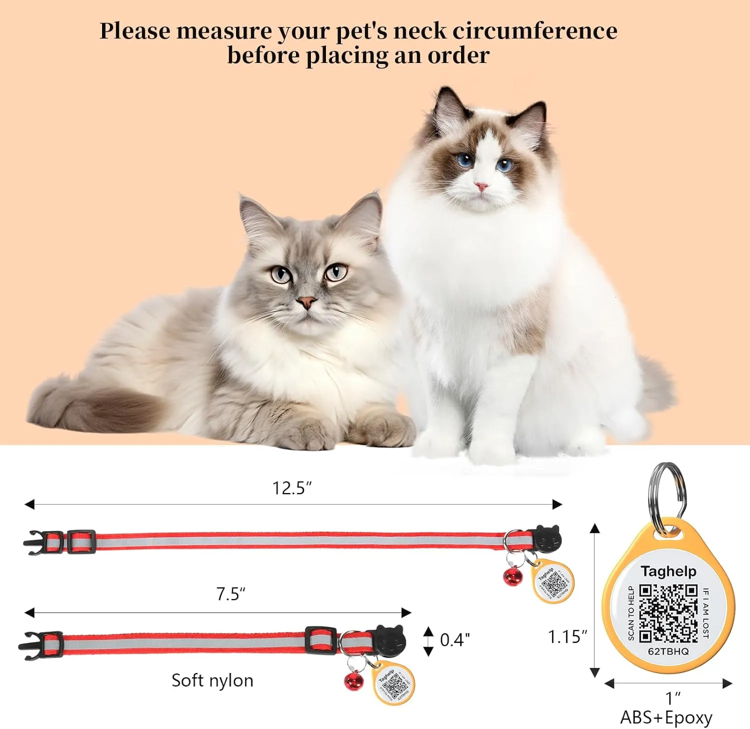 Reflective Cat Collar Breakaway with QR Code Tag for Girl Boy cat Name tag Kitten Collars with Bell Cat ID Tag Personalized Real-time scan alerts. (Pink)