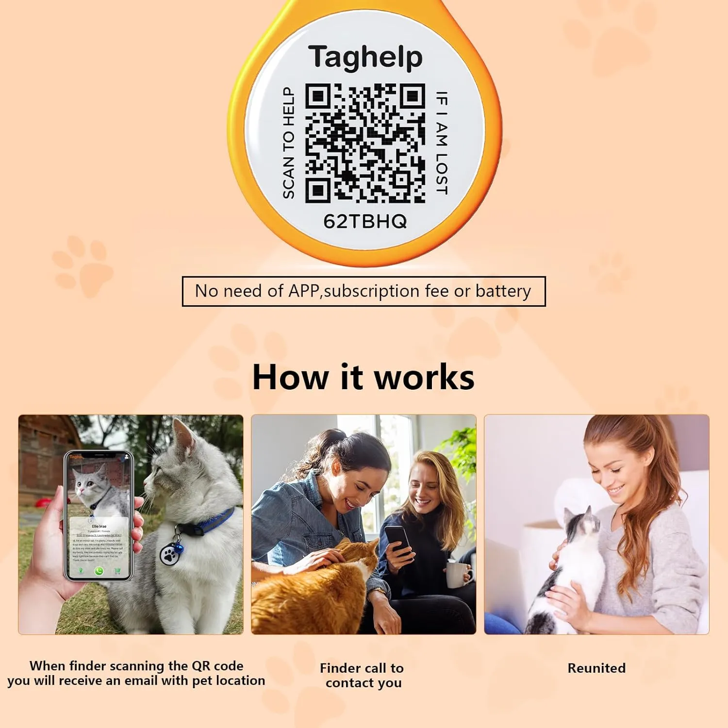 Reflective Cat Collar Breakaway with QR Code Tag for Girl Boy cat Name tag Kitten Collars with Bell Cat ID Tag Personalized Real-time scan alerts. (Pink)